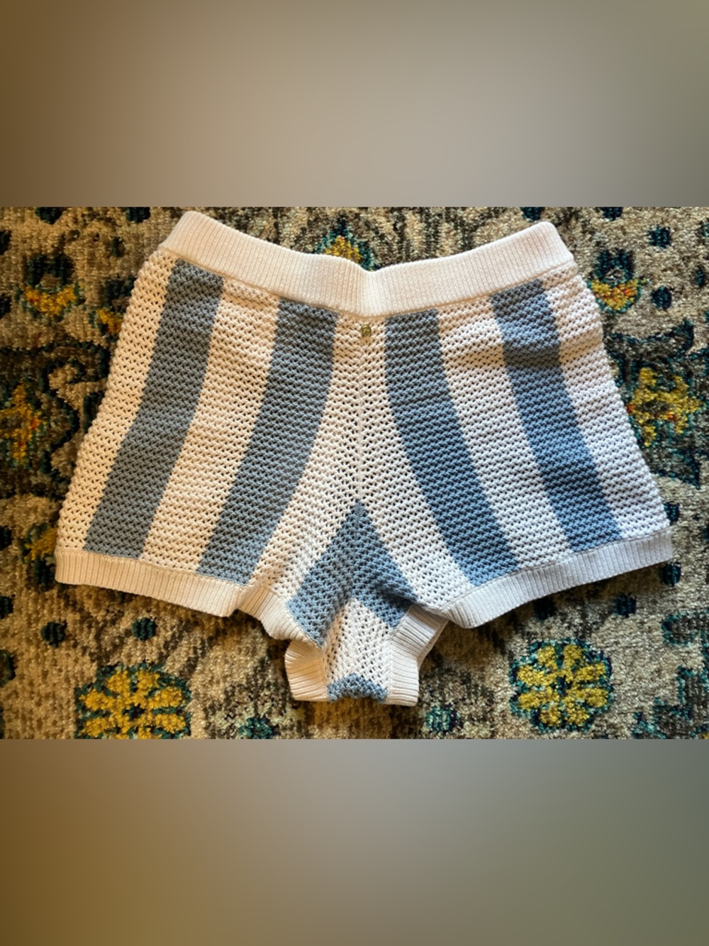 Rusty Mindy Striped Knit Shorts in Cream and Light Blue - Picture 2 of 5